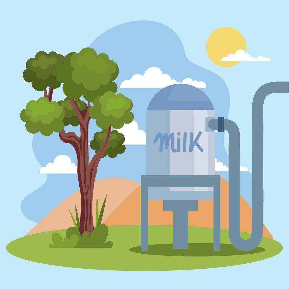 melk productie tank in landschap vector