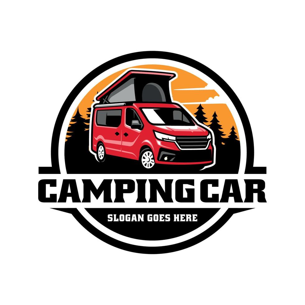 camping auto camper busje met knal omhoog tent illustratie logo vector