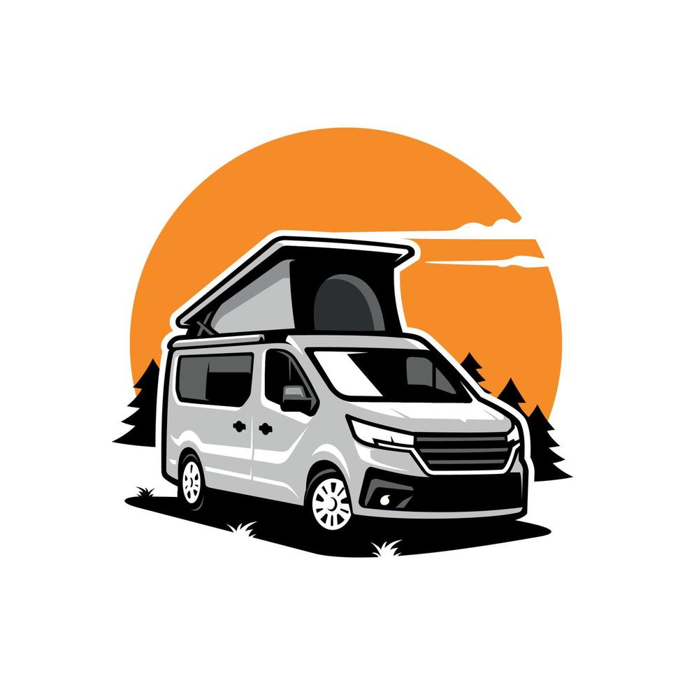 camping auto camper busje met knal omhoog tent illustratie logo vector