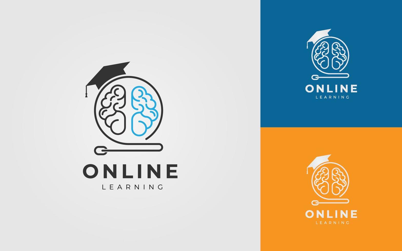 online onderwijs ontwerp concept voor menselijk hersenen met hoed en muis cursor vector