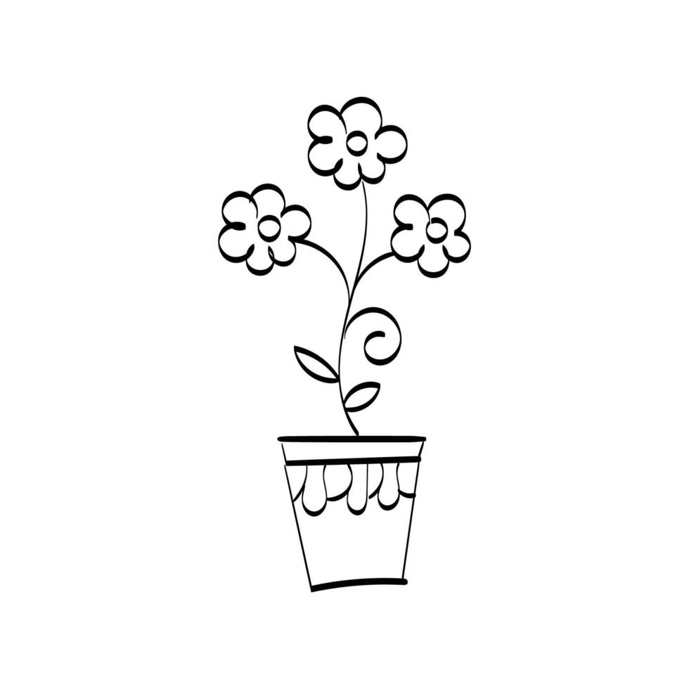 hand- getrokken pot met bloem vector