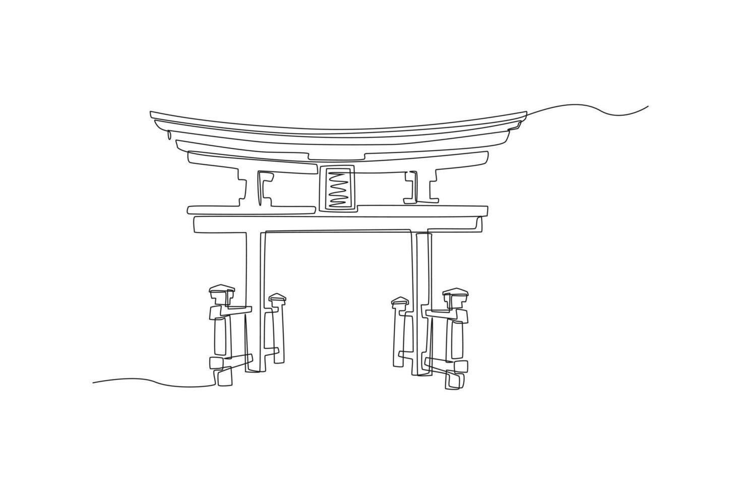 doorlopend een lijn tekening tori poort in Japan. mijlpaal concept. single lijn trek ontwerp vector grafisch illustratie.