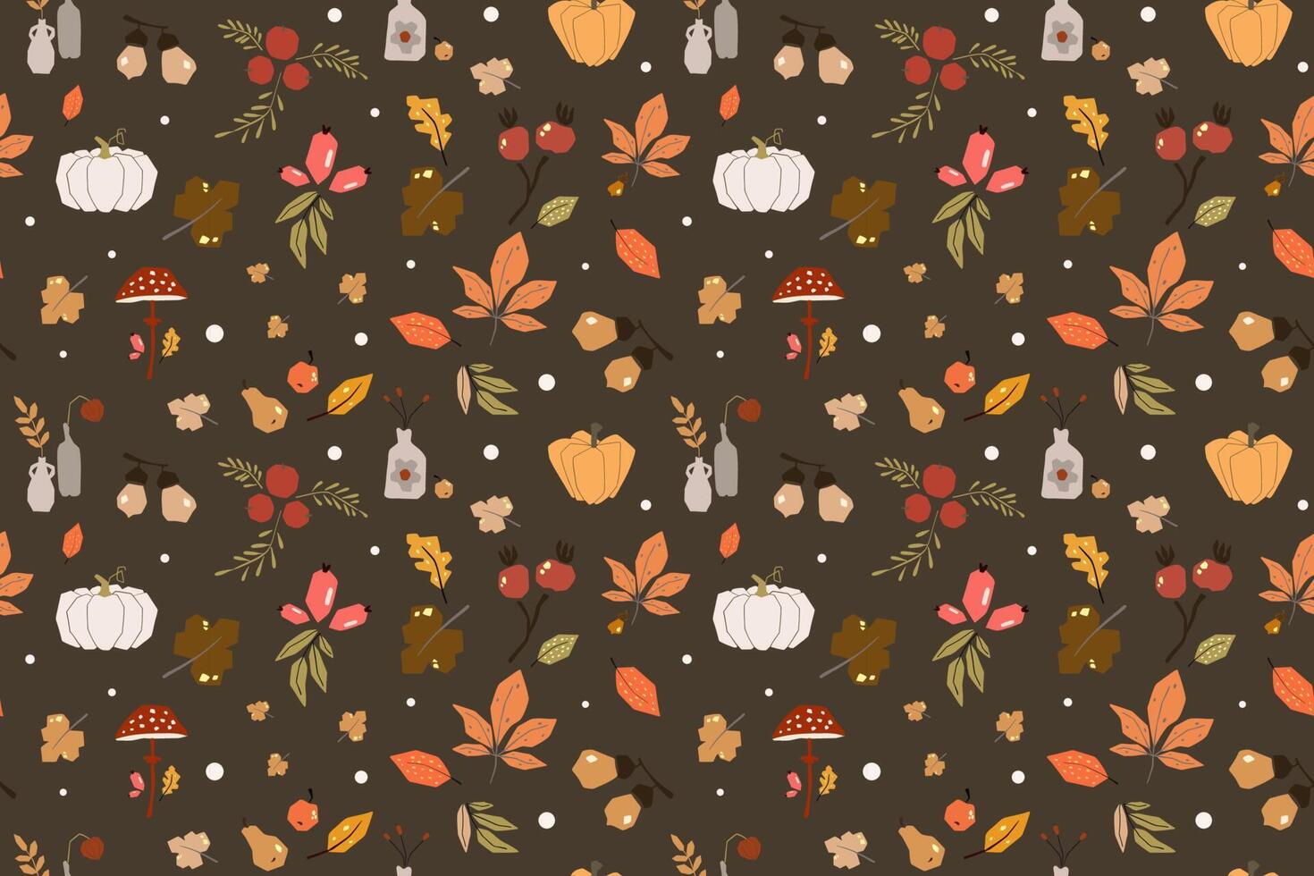 naadloos patroon met eikels en herfst eikenbladeren in oranje, beige, bruin en geel. perfect voor behang, cadeaupapier, opvulpatronen, webpagina-achtergrond, herfstwenskaarten. vector