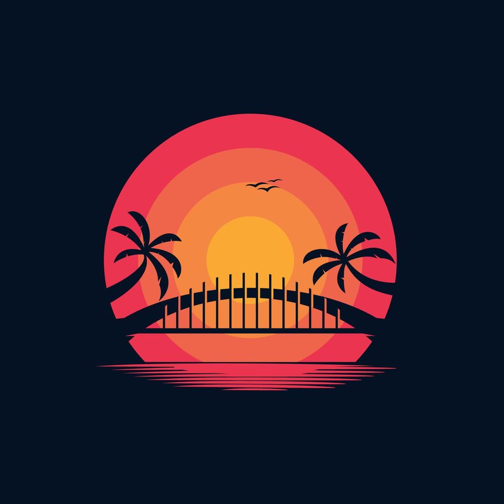 brug silhouet in de zonsondergang logo ontwerp vector