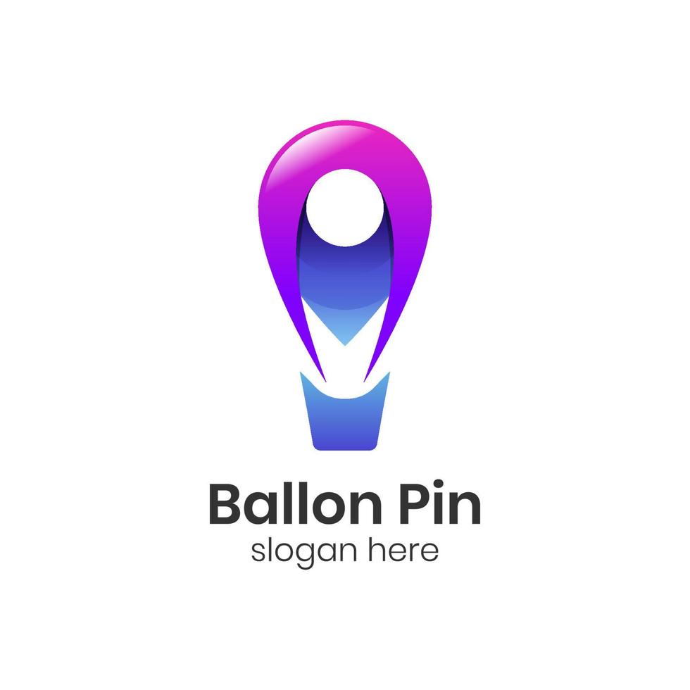 lucht ballon logo ontwerp met rood pin GPS teken symbool voor reizen vector