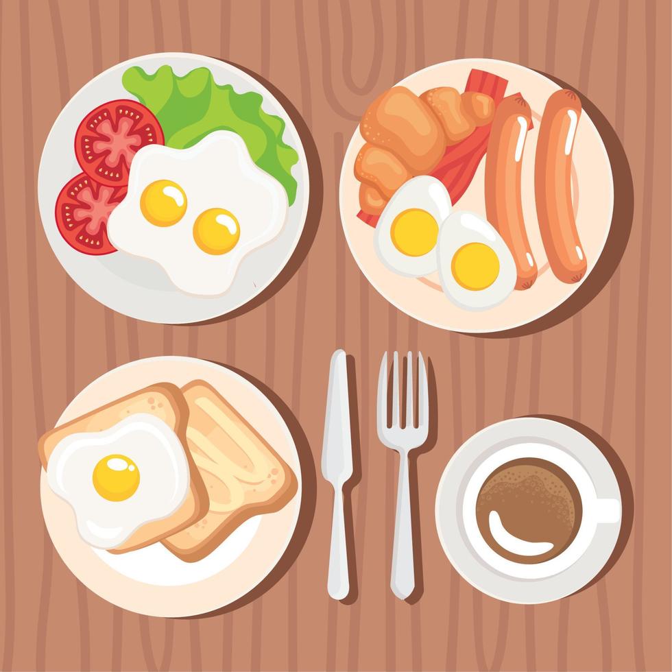 vier ontbijt menu's pictogrammen vector