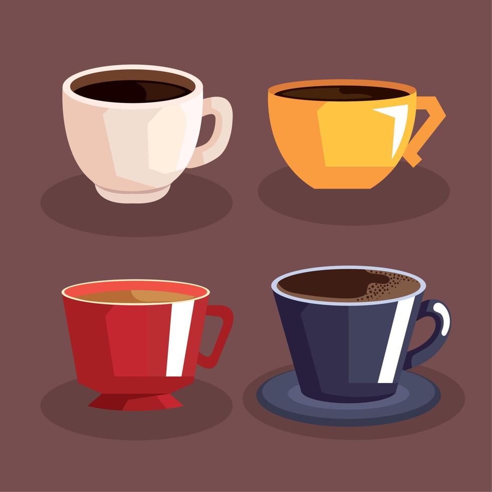 vier koffie reeks cups vector