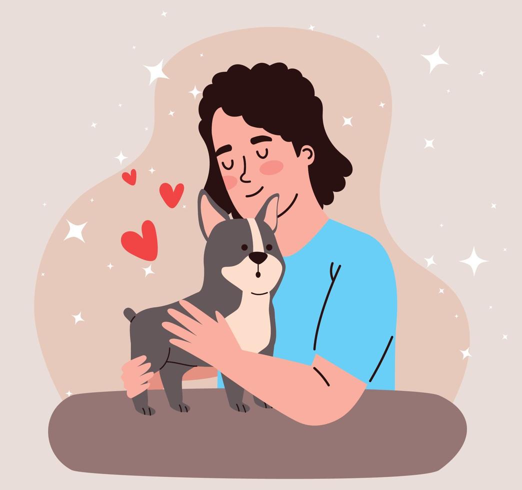 eigenaar vrouw liefhebbend hond vector