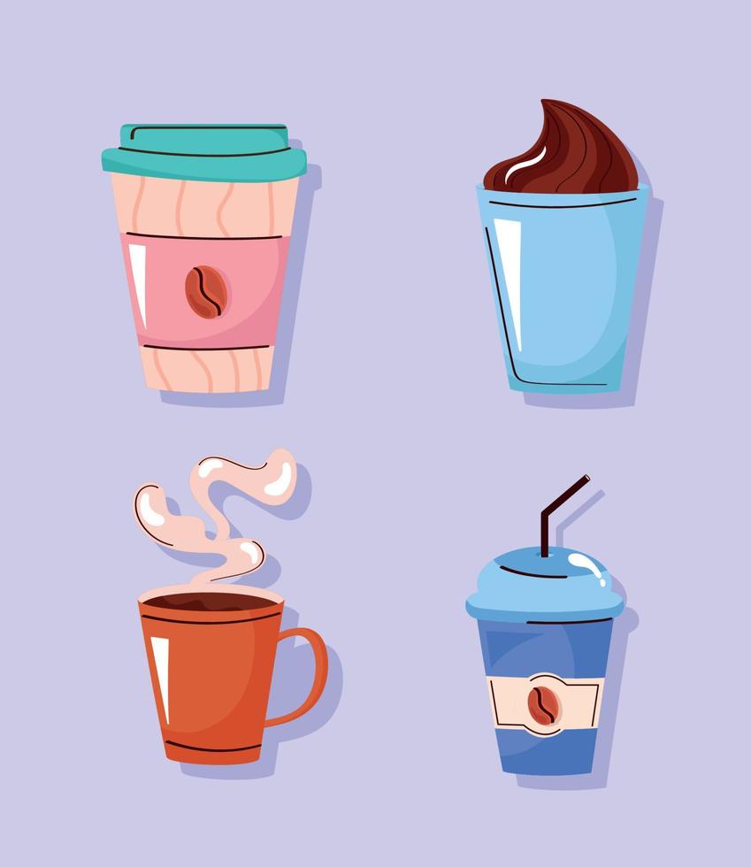 vier koffie drank pictogrammen vector