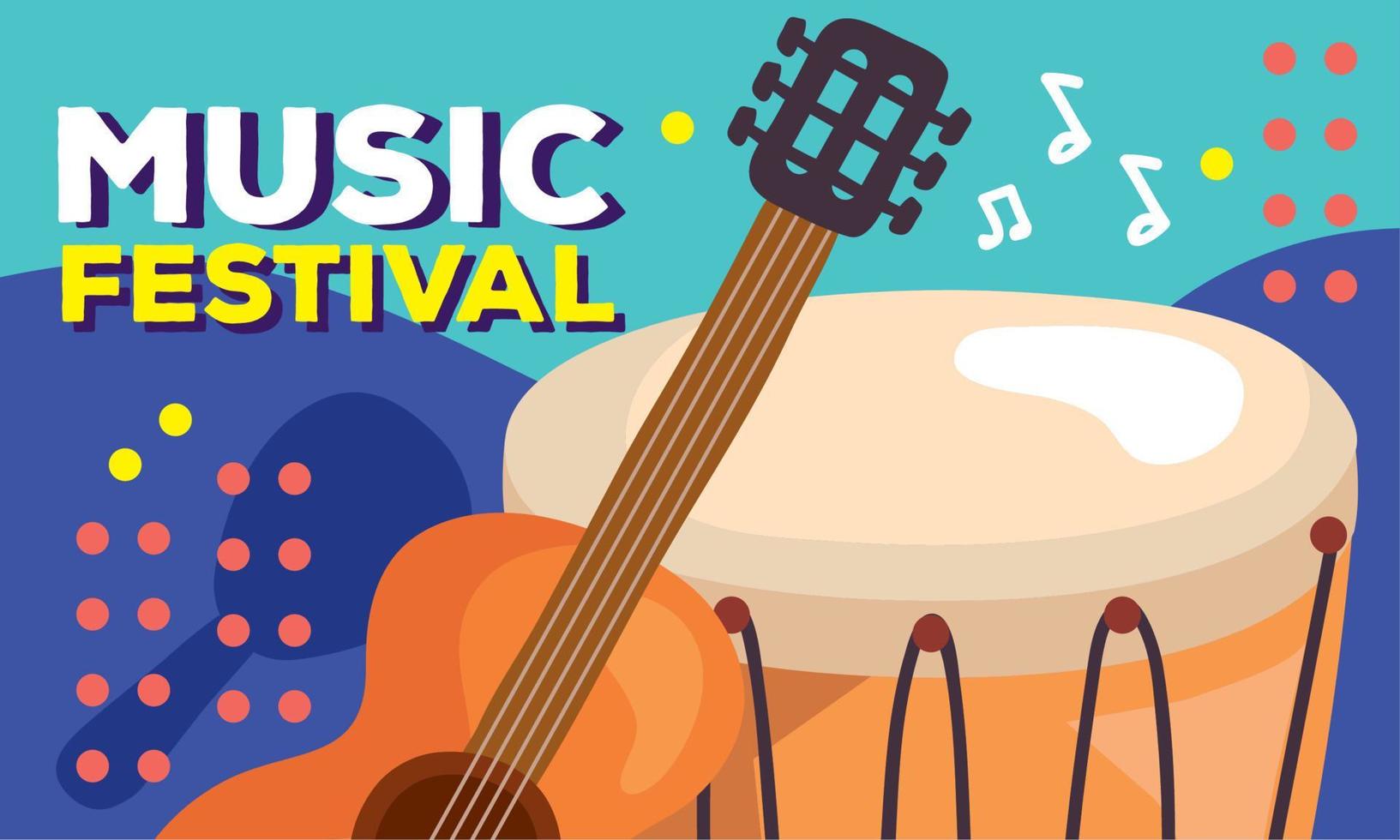 muziek- festival belettering met trommel vector