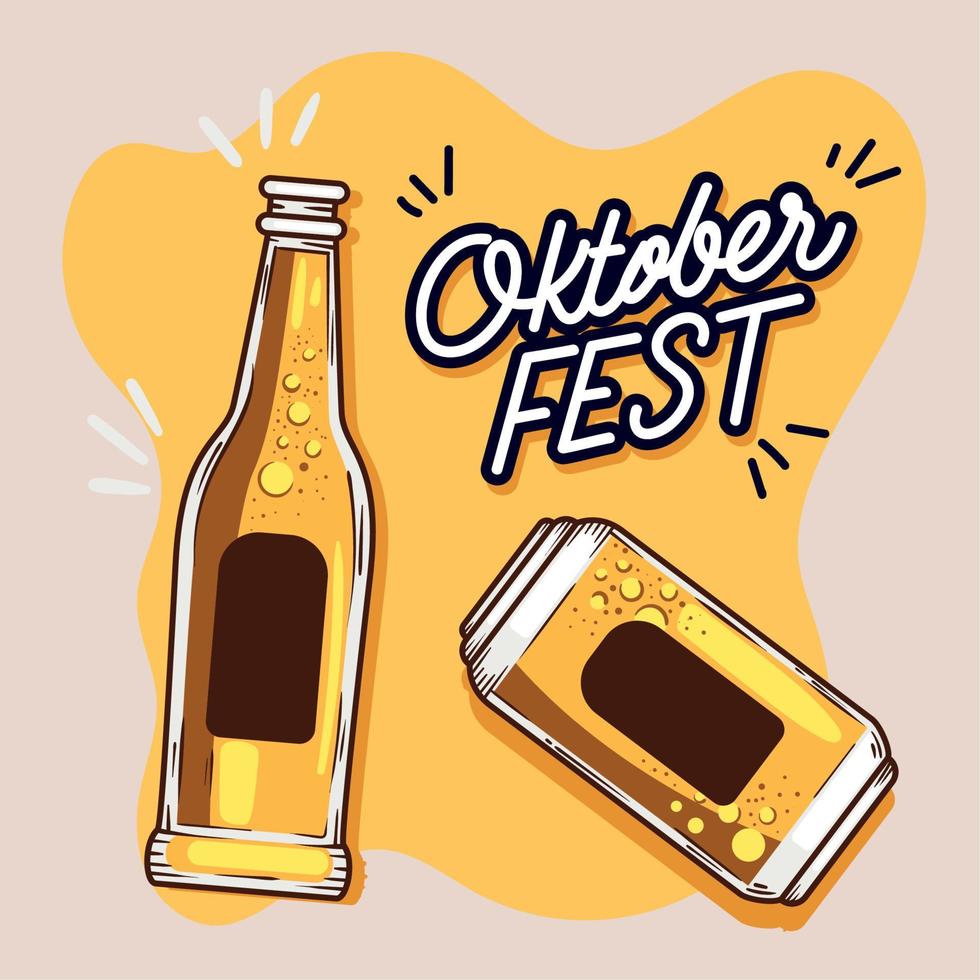 oktober fest belettering met fles en kan vector