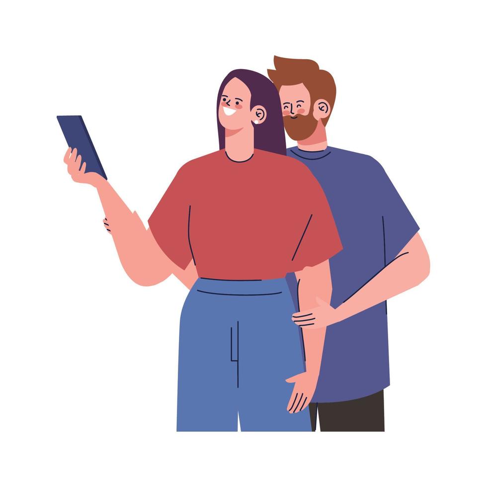 paar in liefde nemen selfie vector