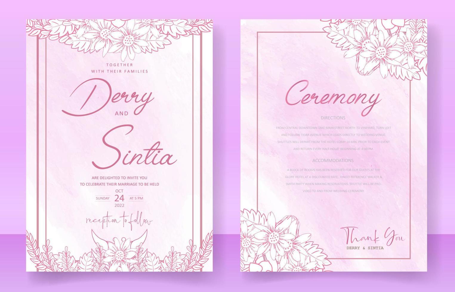 bruiloft uitnodiging kaart sjabloon, roze achtergrond, luxe en elegant vector