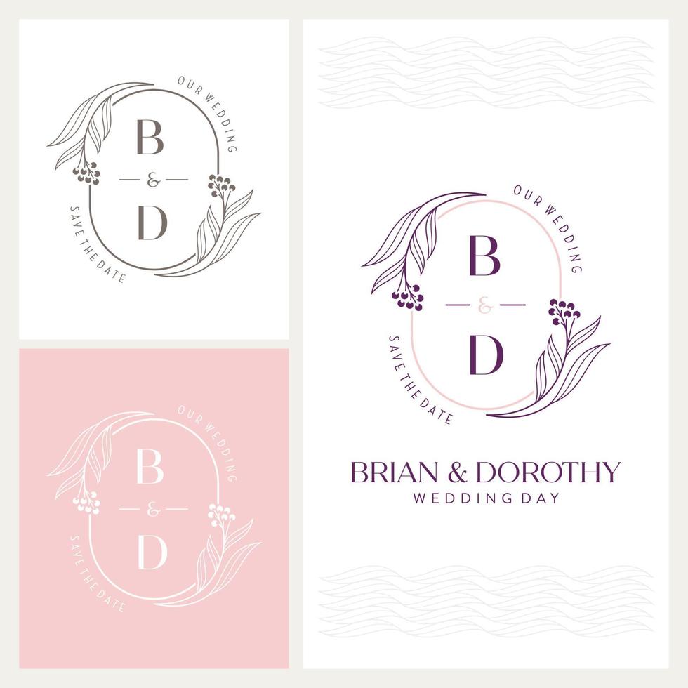 elegant en opvallende b en d monogram bruiloft logo vector