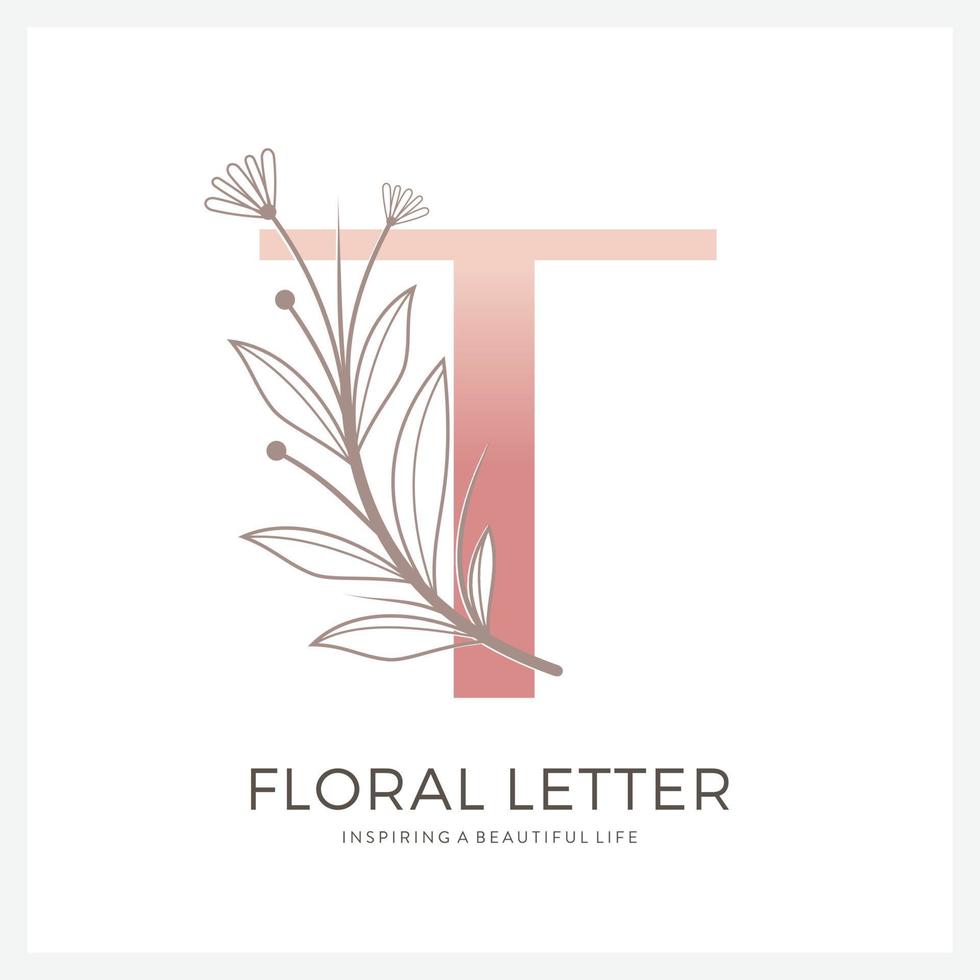 brief t bloemen logo geschikt voor kunstmatig schoonheid en ander. vector