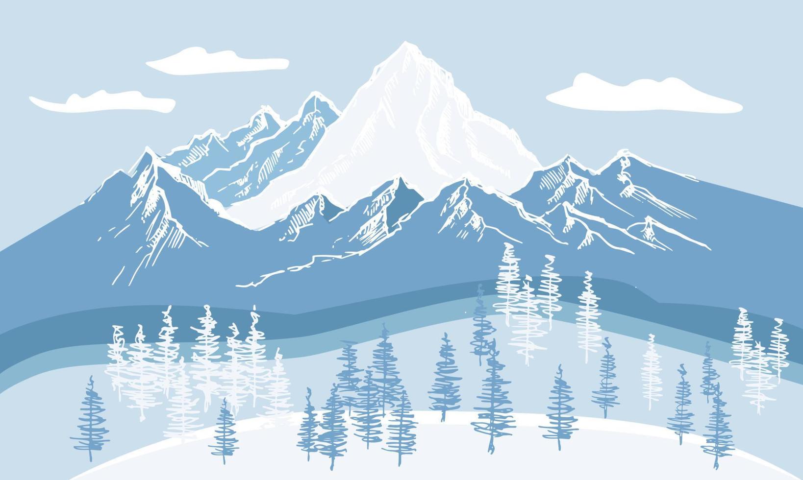 berglandschap, met de hand getekende illustratie vector