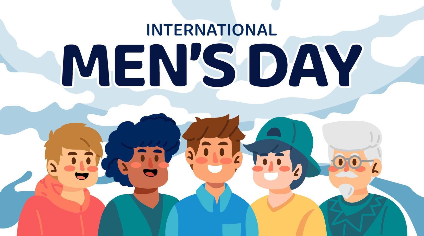 vlak groep van Mens tekenfilm illustratie. Internationale Mannen dag concept vector