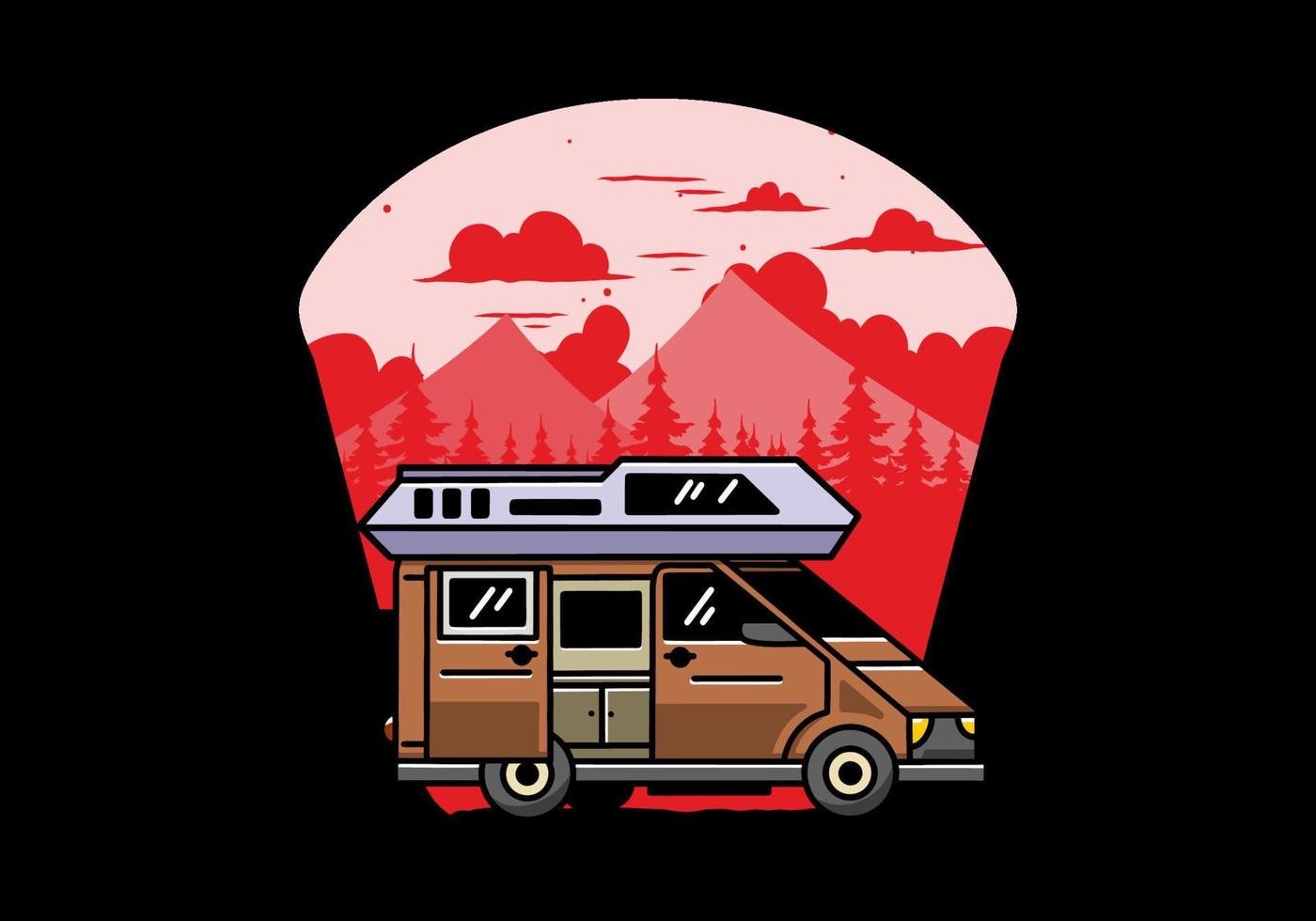 groot busje met glijden deur voor camping illustratie insigne ontwerp vector