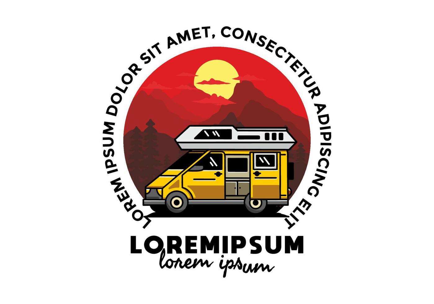 groot busje met glijden deur voor camping illustratie insigne ontwerp vector