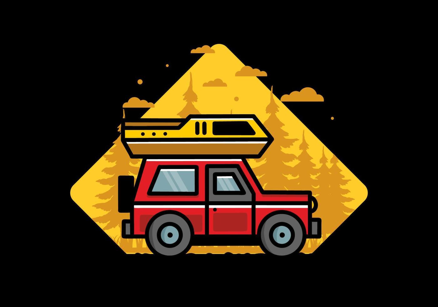 uit weg voertuig auto camping illustratie insigne ontwerp vector