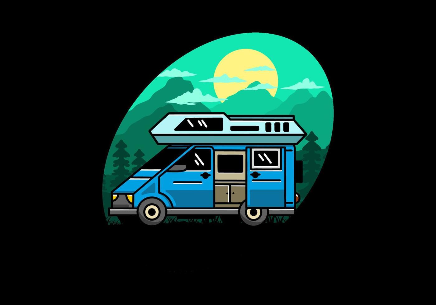 groot busje met glijden deur voor camping illustratie insigne ontwerp vector