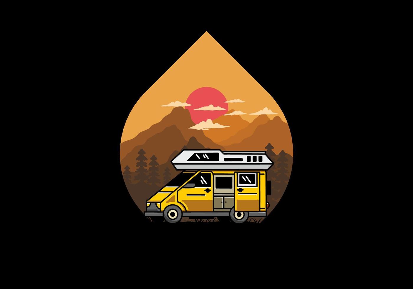 groot busje met glijden deur voor camping illustratie insigne ontwerp vector