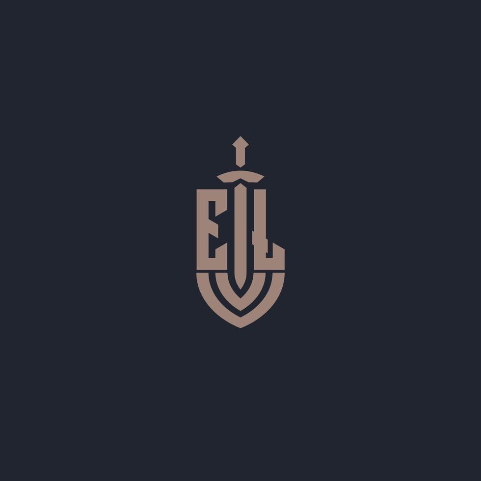 el logo monogram met zwaard en schild stijl ontwerp sjabloon vector