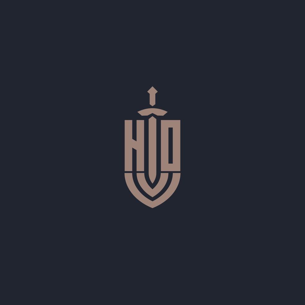 ho logo monogram met zwaard en schild stijl ontwerp sjabloon vector