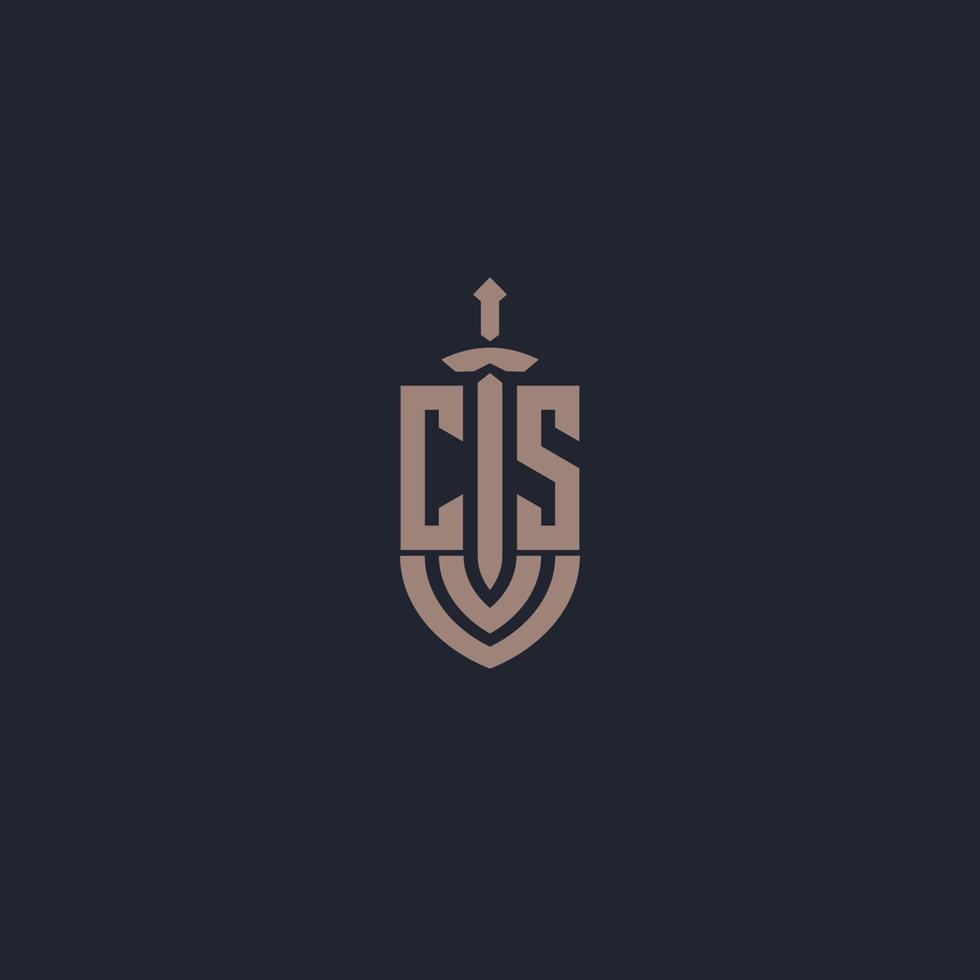 cs logo monogram met zwaard en schild stijl ontwerp sjabloon vector