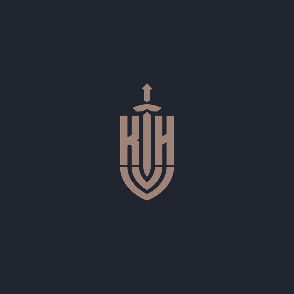 kh logo monogram met zwaard en schild stijl ontwerp sjabloon vector