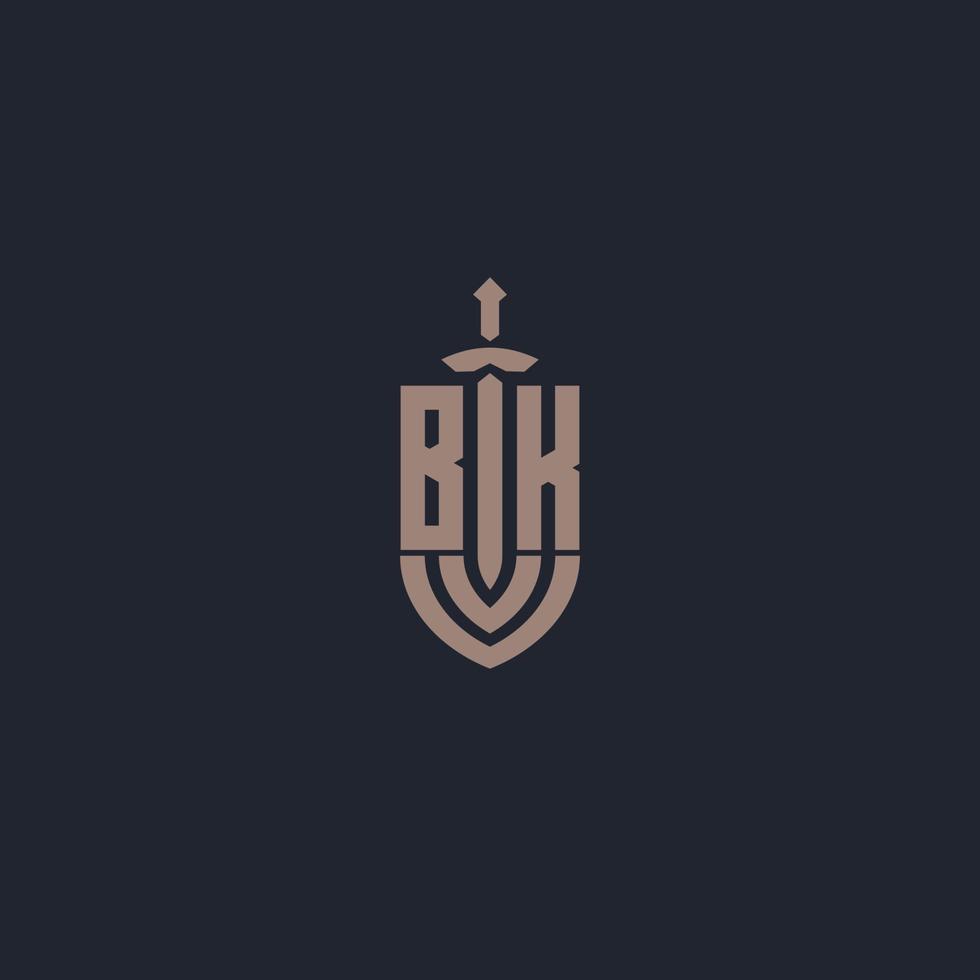 bk logo monogram met zwaard en schild stijl ontwerp sjabloon vector