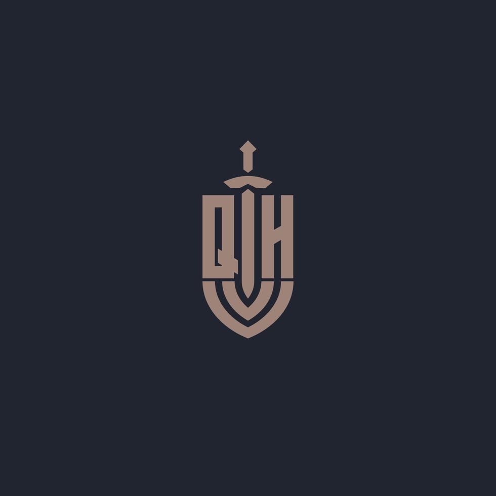 qh logo monogram met zwaard en schild stijl ontwerp sjabloon vector