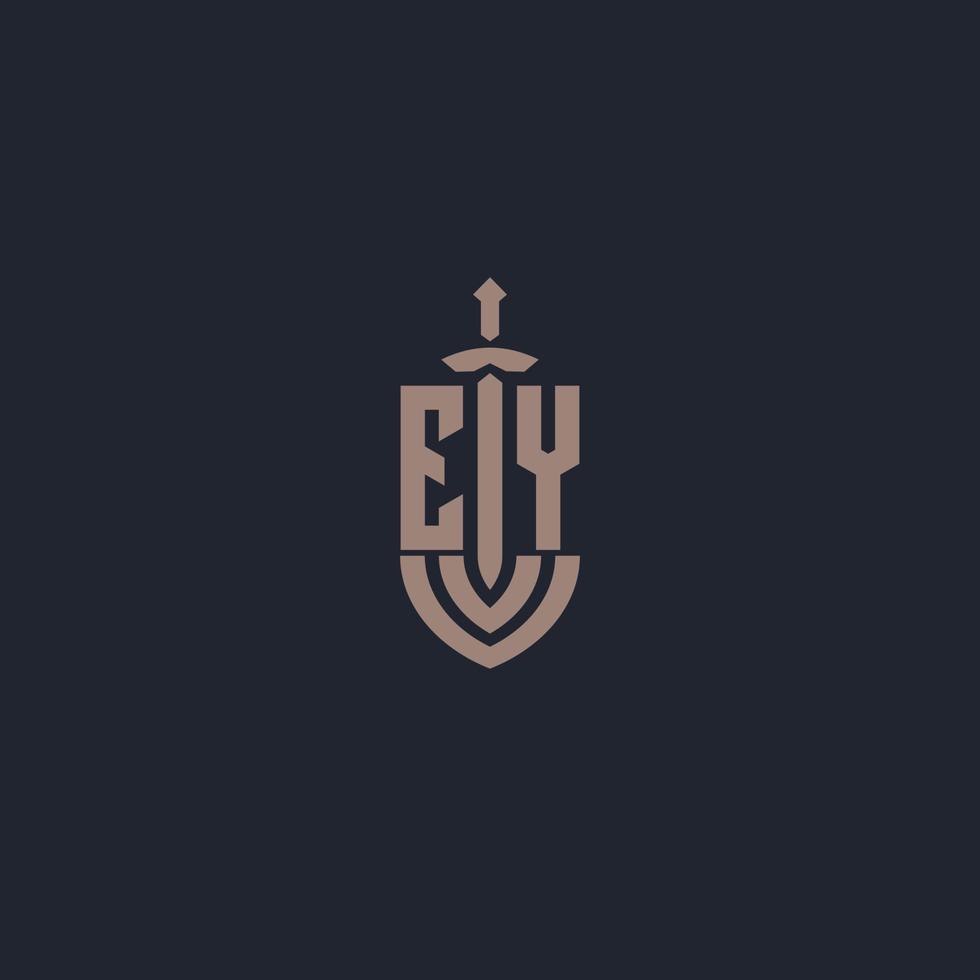 ey logo monogram met zwaard en schild stijl ontwerp sjabloon vector