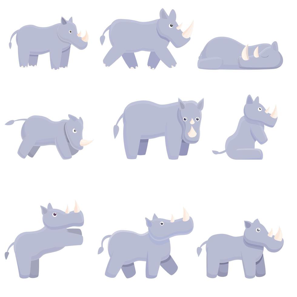 neushoorn pictogrammen set, tekenfilm stijl vector