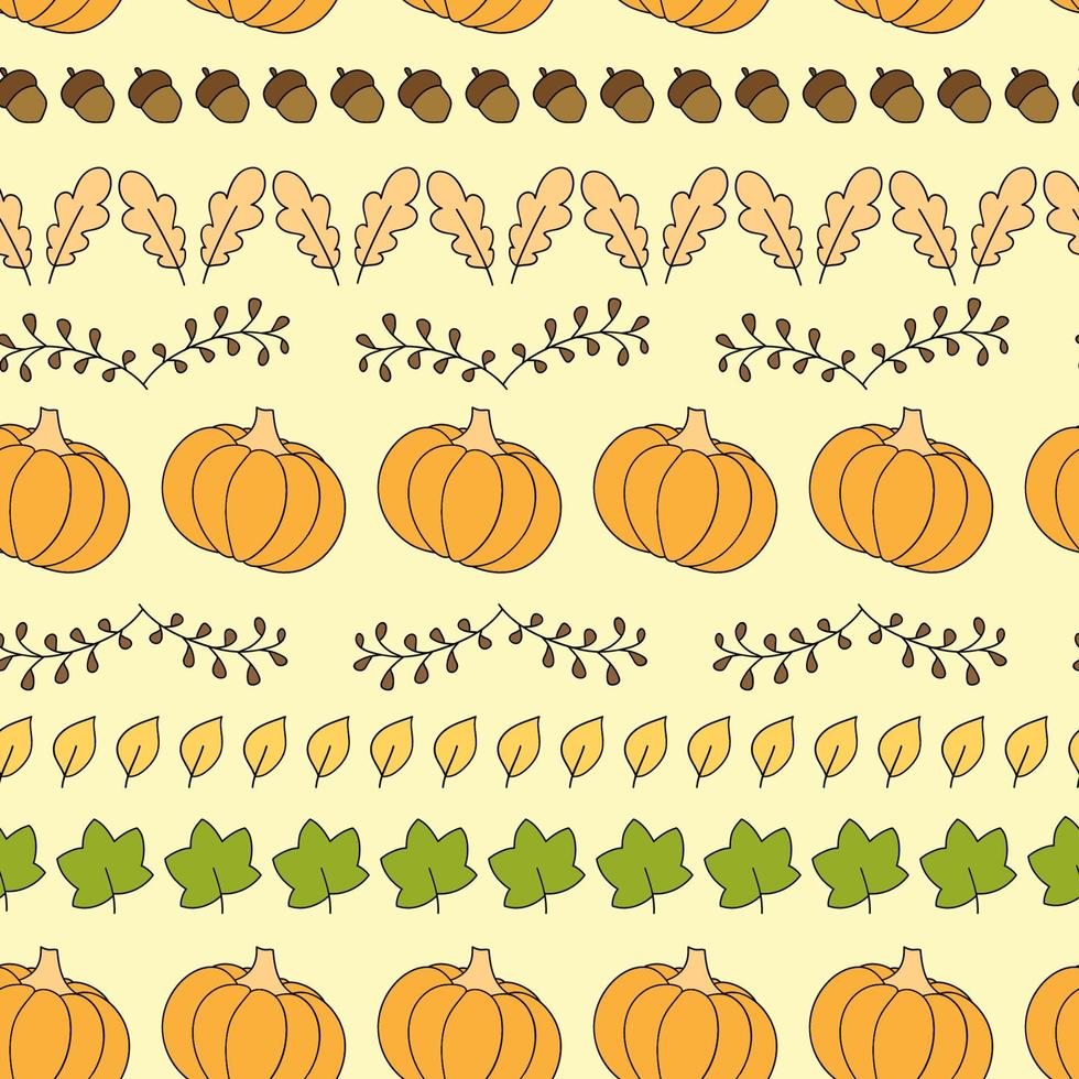 herfst naadloos patroon met pompoenen, eikels, bladeren, takken. vector