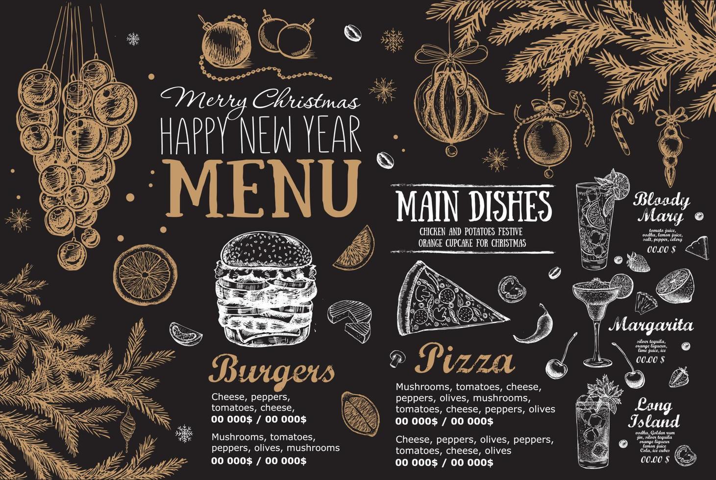 Kerstmis menu cafe. voedsel folder. vector