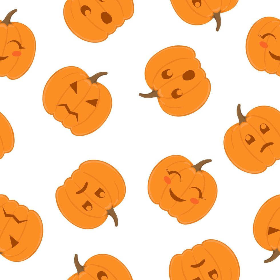 naadloos patroon van pompoenen met divers emoties Aan wit achtergrond. halloween achtergrond voor herfst decoratief ontwerp vector