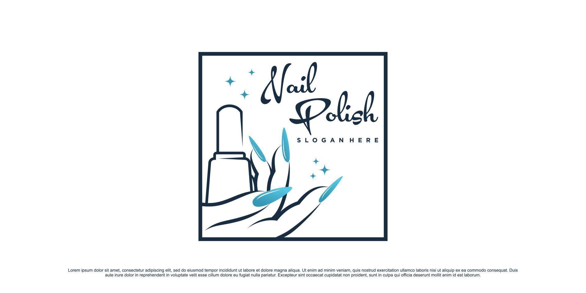 nagel Pools logo ontwerp voor nagel kunst studio met vrouw hand- en plein concept premie vector