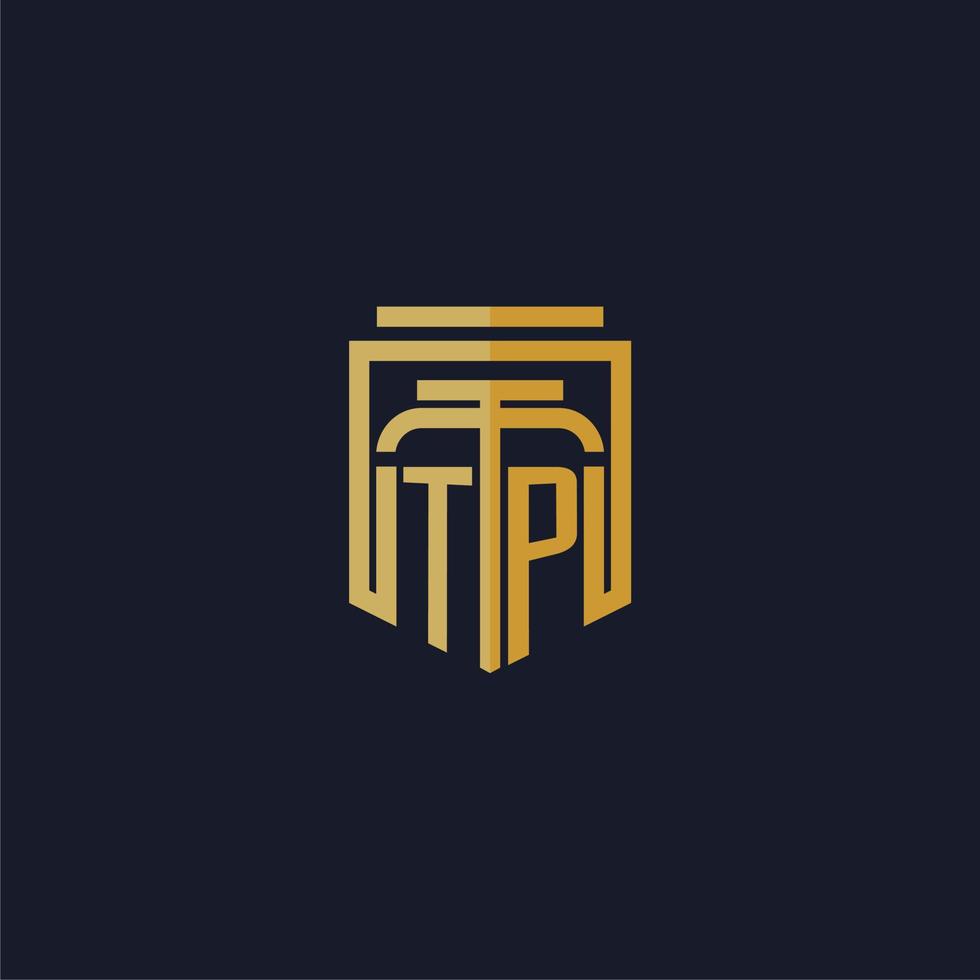 tp eerste monogram logo elegant met schild stijl ontwerp voor muur muurschildering advocatenkantoor gaming vector