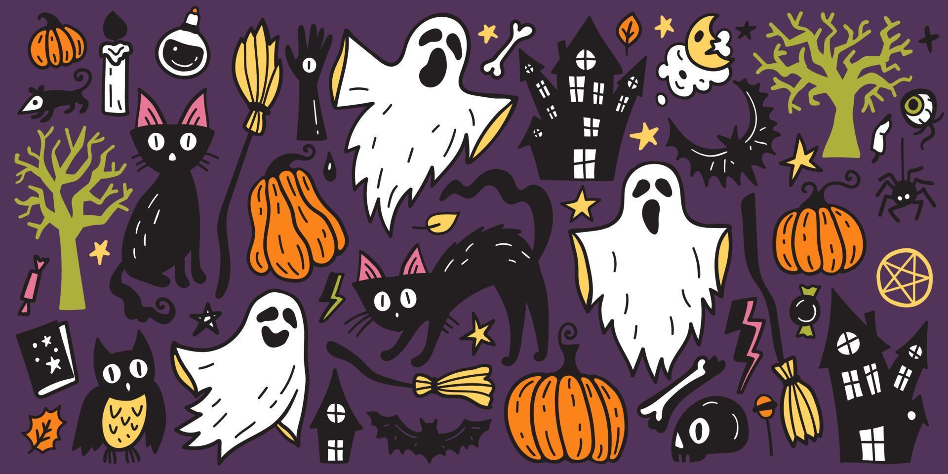 helder verzameling van halloween sticker schetsen set. groot reeks van hand- getrokken tekening. vector