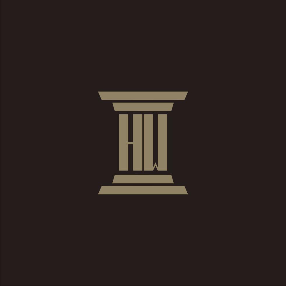hw monogram eerste logo voor advocatenkantoor met pijler ontwerp vector