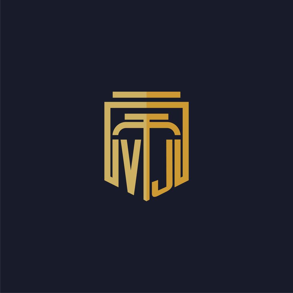 vj eerste monogram logo elegant met schild stijl ontwerp voor muur muurschildering advocatenkantoor gaming vector