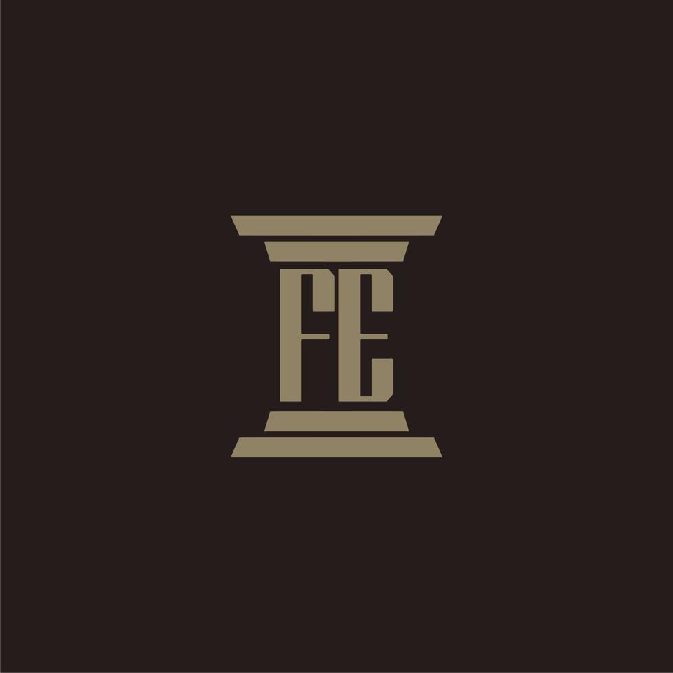 fe monogram eerste logo voor advocatenkantoor met pijler ontwerp vector