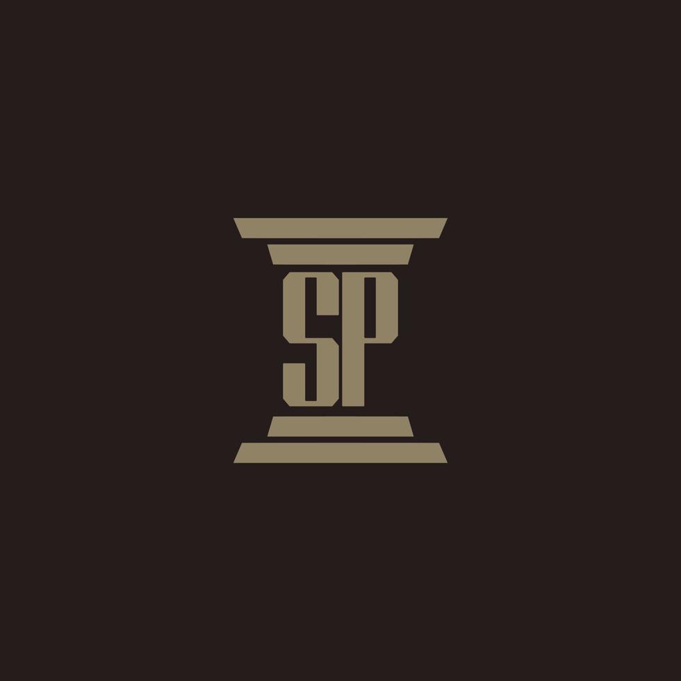sp monogram eerste logo voor advocatenkantoor met pijler ontwerp vector