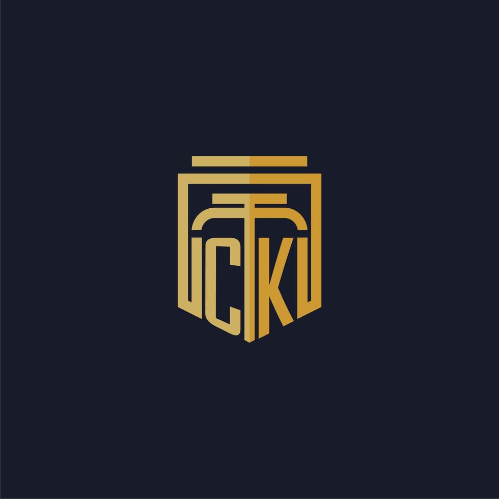 ck eerste monogram logo elegant met schild stijl ontwerp voor muur muurschildering advocatenkantoor gaming vector