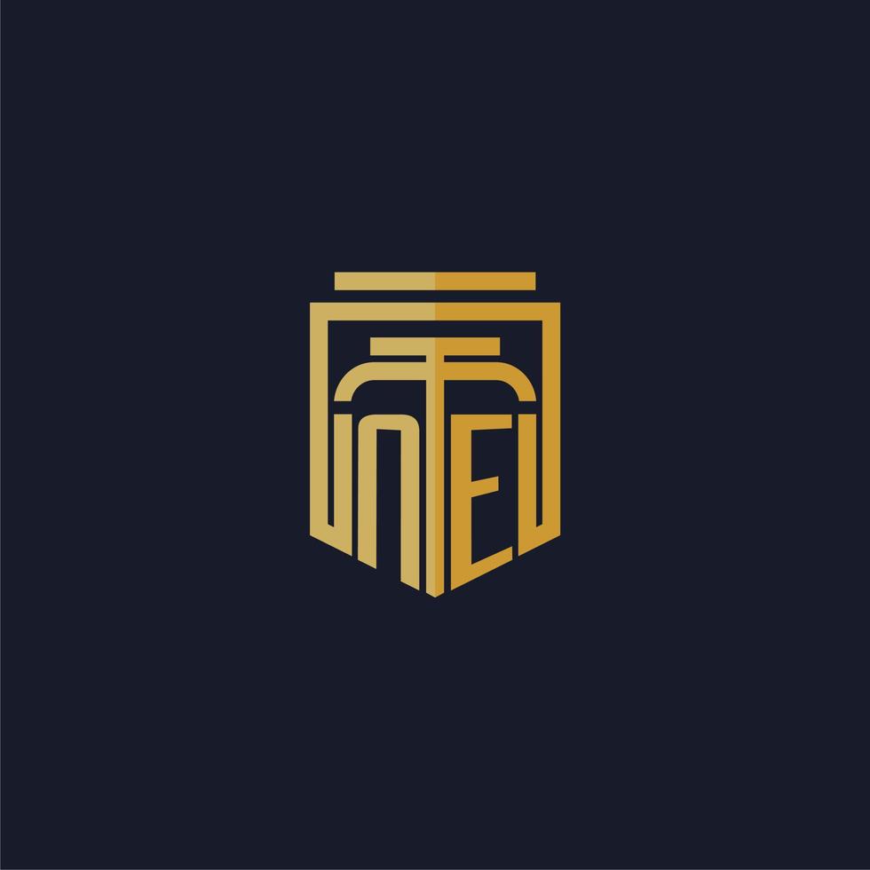 ne eerste monogram logo elegant met schild stijl ontwerp voor muur muurschildering advocatenkantoor gaming vector