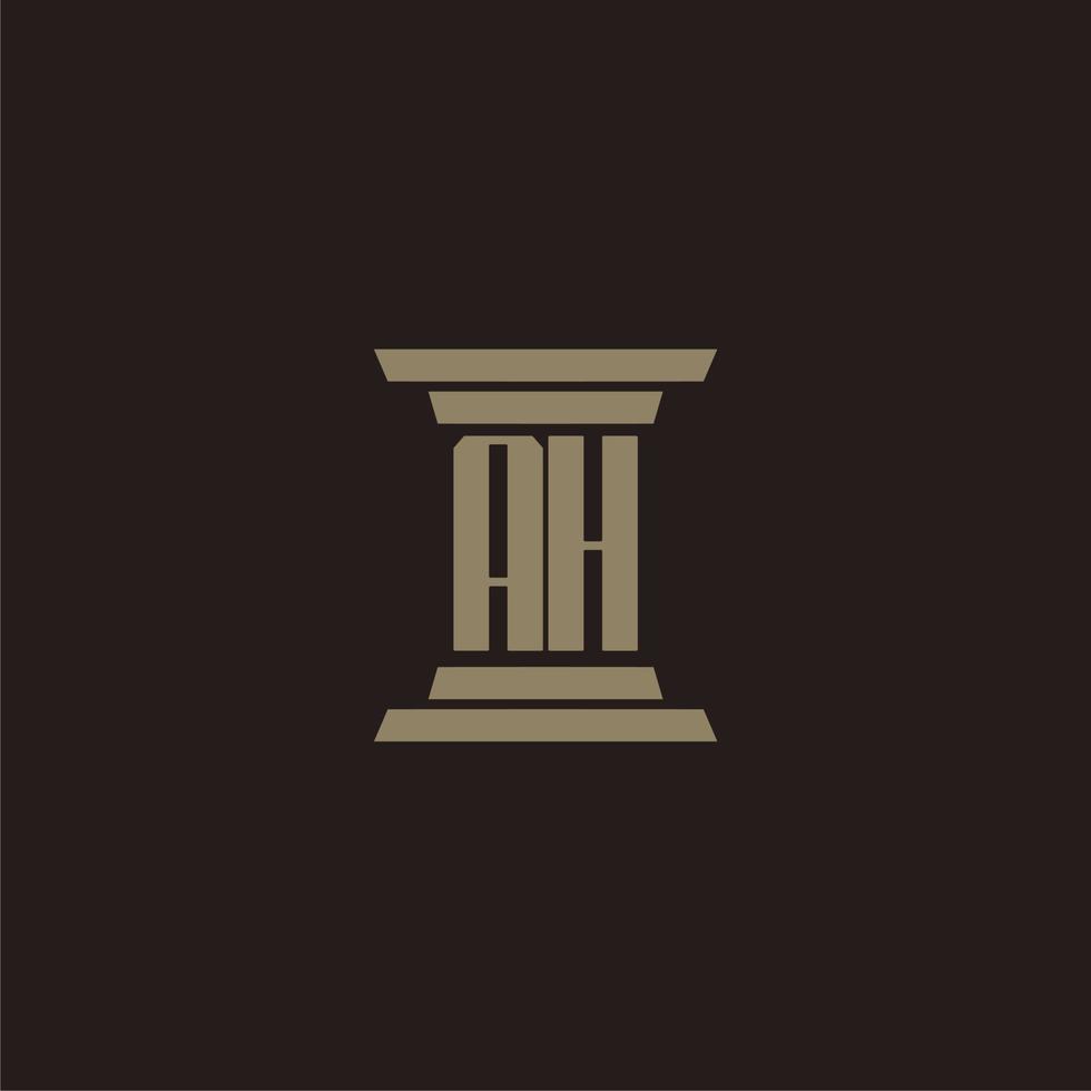 Ah monogram eerste logo voor advocatenkantoor met pijler ontwerp vector