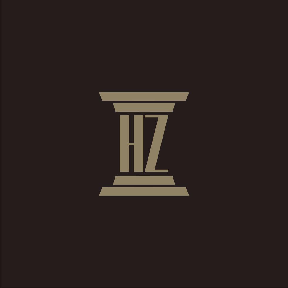 hz monogram eerste logo voor advocatenkantoor met pijler ontwerp vector