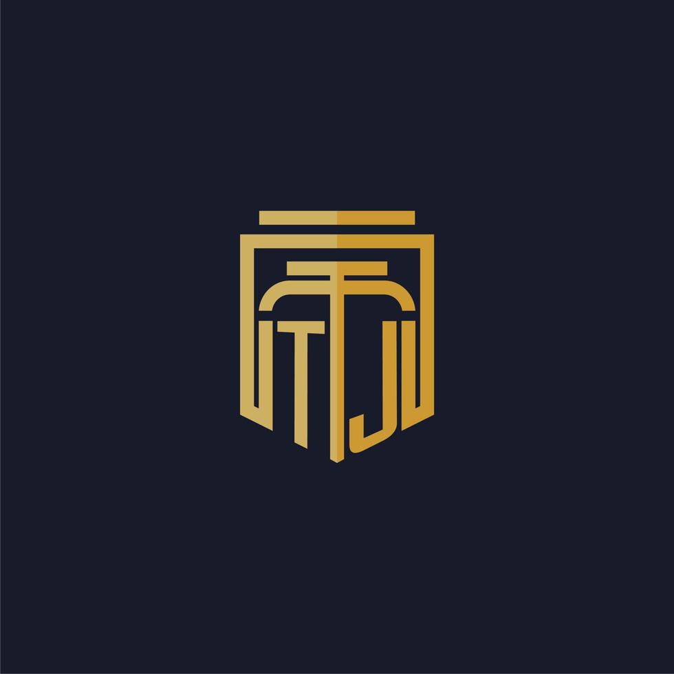 tj eerste monogram logo elegant met schild stijl ontwerp voor muur muurschildering advocatenkantoor gaming vector