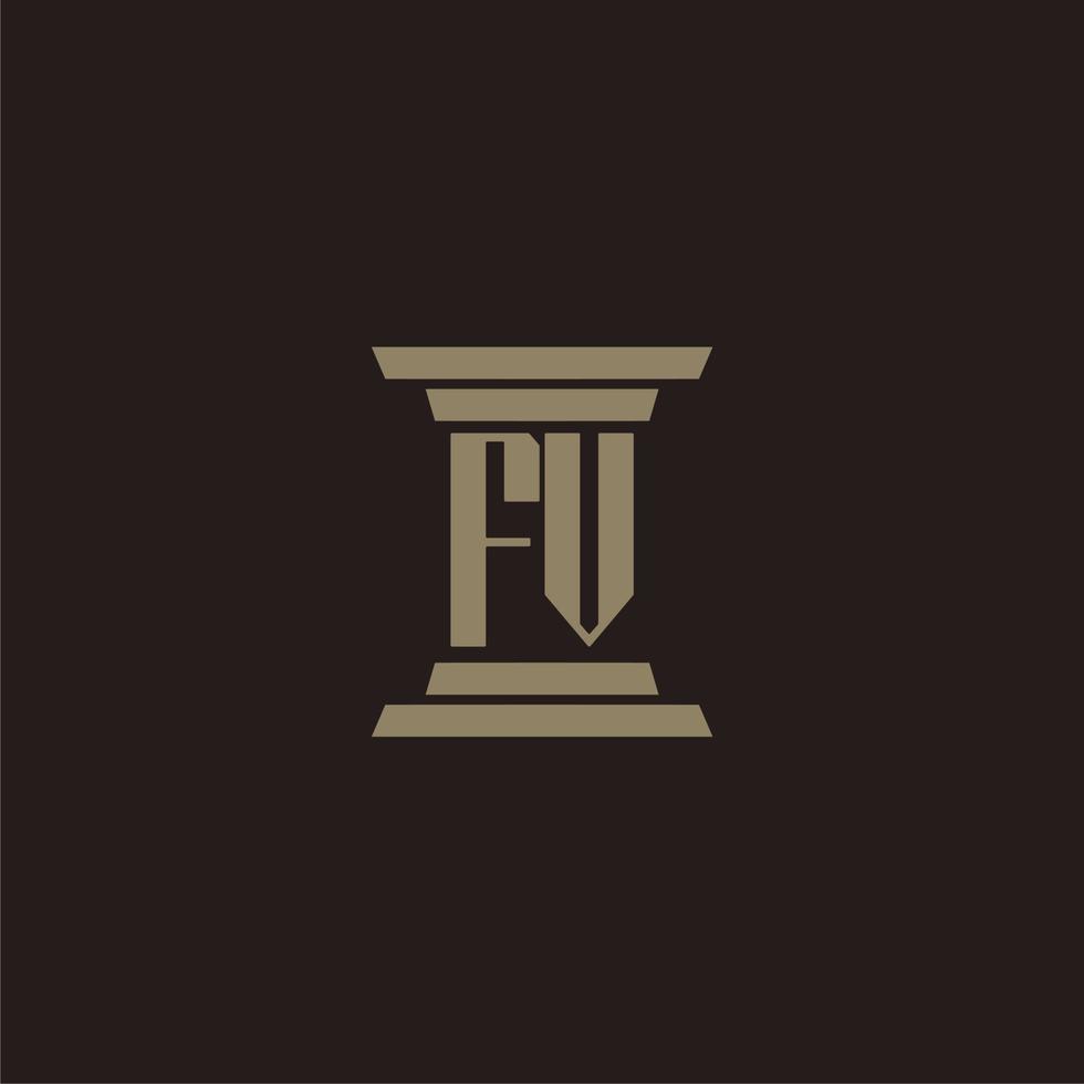 fv monogram eerste logo voor advocatenkantoor met pijler ontwerp vector